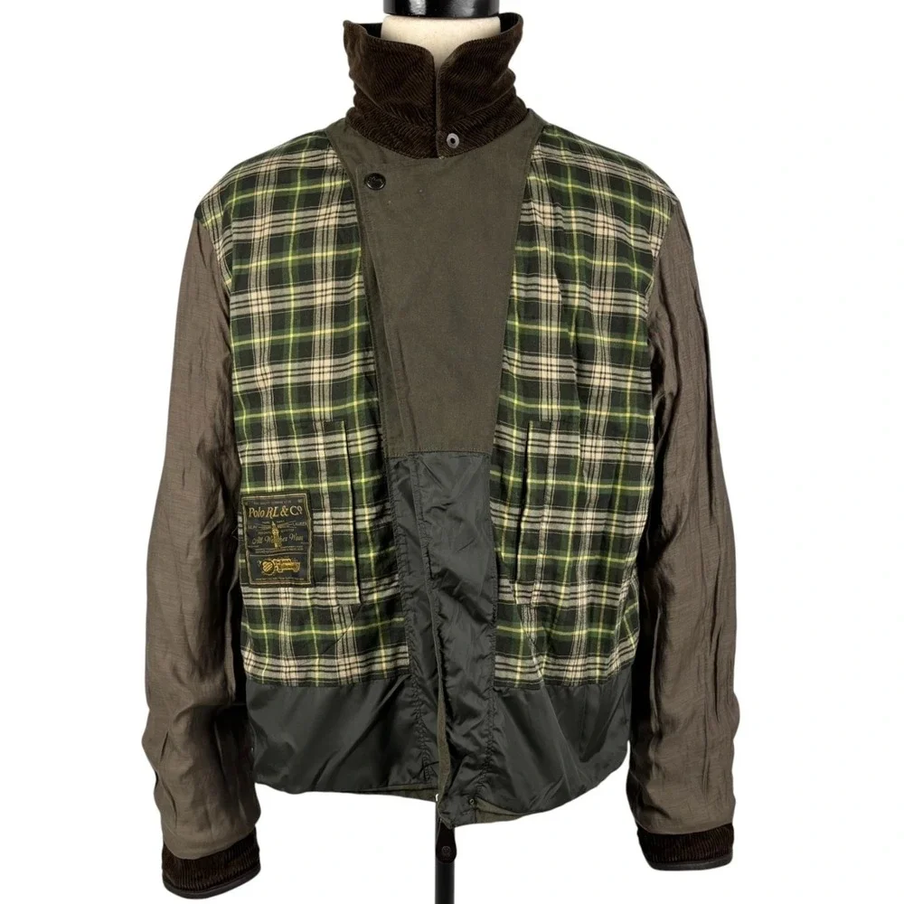 Polo Ralph Lauren Waxed Moto Jacket Mens XL Olive Green Cord Collar Retro NWT